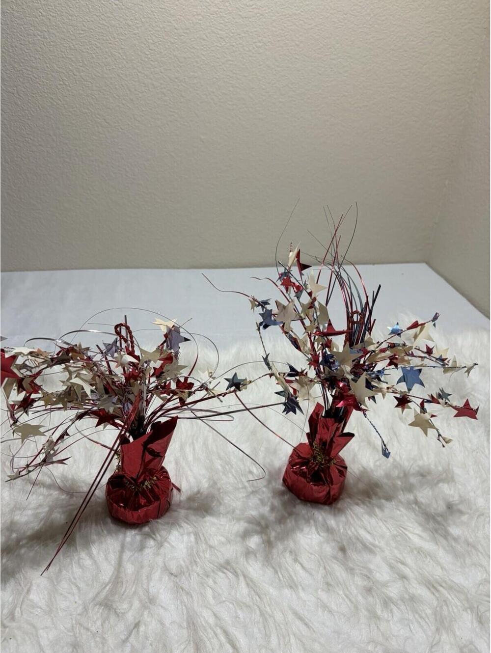 2 Ballon Weights, 4th of July Red, Silver & Blue Star Table Decor